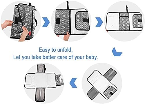 Lekebaby Portable Nappy Changing Mat Travel Baby Change Mat with Wipe-Pocket and Head Cushion, Grey