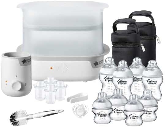 Tommee Tippee Complete Feeding Set, Super-Steam Electric Steriliser, Baby Bottle and Food Warmer, Baby Bottles and Accessories, Black