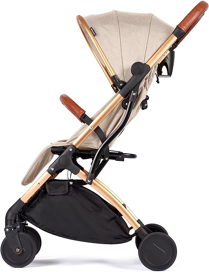 Lejoux™ Baby Pushchair Stroller– Lightweight Foldable Travel Buggy with 5-Point Harness, Adjustable Seat Back and Oversize Basket Folds with 1 Hand – Smooth Swivel Wheels Rain Cover (Beige)