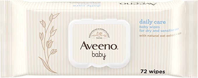 Aveeno Baby Daily Care Wipes - Sensitive Skin - Cleanse Gently and Efficiently - Baby Wipes - Baby Essentials - Pack of 12 (864 Wipes in Total) (Packaging May Vary)