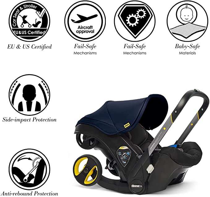 Doona Baby Car Seat & Travel Stroller Royal Blue - Convertible 0+ Car Seat and Pram with 5 Point Safety Harness - Ergonomic Pushchair and Travel System - ISOFIX Base Sold Separately