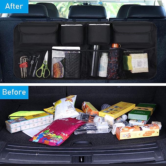 URAQT Car Boot Organiser Waterproof Kick Mats Car Organiser Seat Back  Protectors, Multi-Pocket Children's Travel Storage, Durable Foldable Cargo  Net Storage for Car Backseat Cover – New Dad Essentials