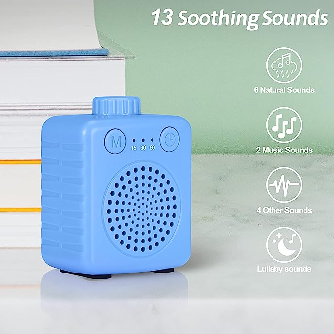 Portable White Noise Machine Baby, FANSBEN 13 Soothing Sounds Therapy Super Mini Sleep Sound Machine for Sleeping Babies Adults with Adjustable Volume for Home Office Travel, Blue