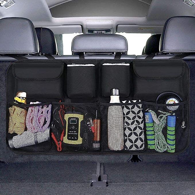 URAQT Car Boot Organiser Waterproof Kick Mats Car Organiser Seat Back Protectors, Multi-Pocket Children's Travel Storage, Durable Foldable Cargo Net Storage for Car Backseat Cover