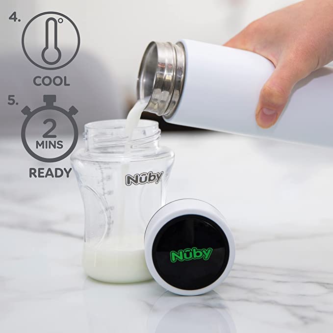 Nuby RapidCool Portable Baby Bottle Maker, Prepare A Formula Feed in Just 2 Minutes, Ideal for Travel Bottles and Night Feeds. Includes Milk Powder Dispenser and Digital Lid. No Filter Needed.
