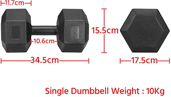 Yaheetech 2x5kg/ 2x7.5kg/2x10kg (Sold in Pair) Dumbbells Set Arm Hand Weight Dumbbell Hexagon Dumbbell for Strength Training Home Workout Aerobic