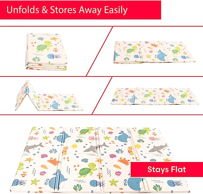 KandyToys Folding Sea Life Baby Play Mat | Thick Padded XPE Baby Crawl Mat | Waterproof | Safe