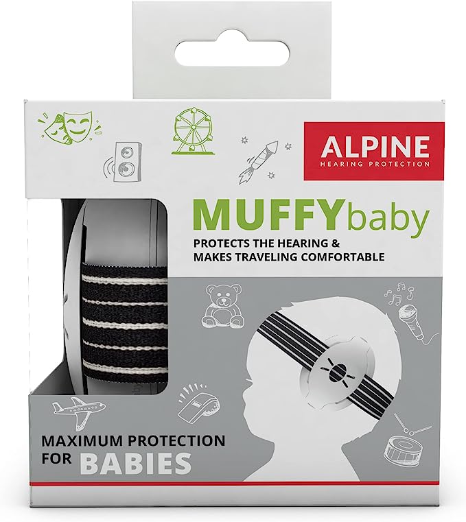 Alpine Muffy Baby Ear Defenders - Noise cancelling ear muffs for babies and toddlers upto 36 months - Prevent hearing damage - Improve sleep on the move - Comfortable fit - Black