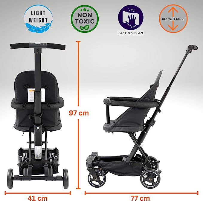 Convertible 3 in 1 Baby Stroller | Pushchair Rider, Lightweight, Foldable & Compact Travel Baby Buggy, 6 Months+, by Oberlux (Black)