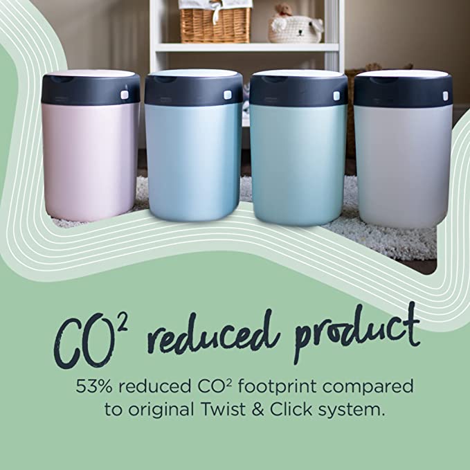 Tommee Tippee Twist and Click Advanced Nappy Bin, Eco-Friendlier System, Includes 1x Refill Cassette with Sustainably Sourced Antibacterial GREENFILM, White