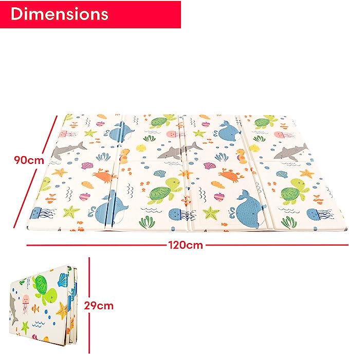 KandyToys Folding Sea Life Baby Play Mat | Thick Padded XPE Baby Crawl Mat | Waterproof | Safe