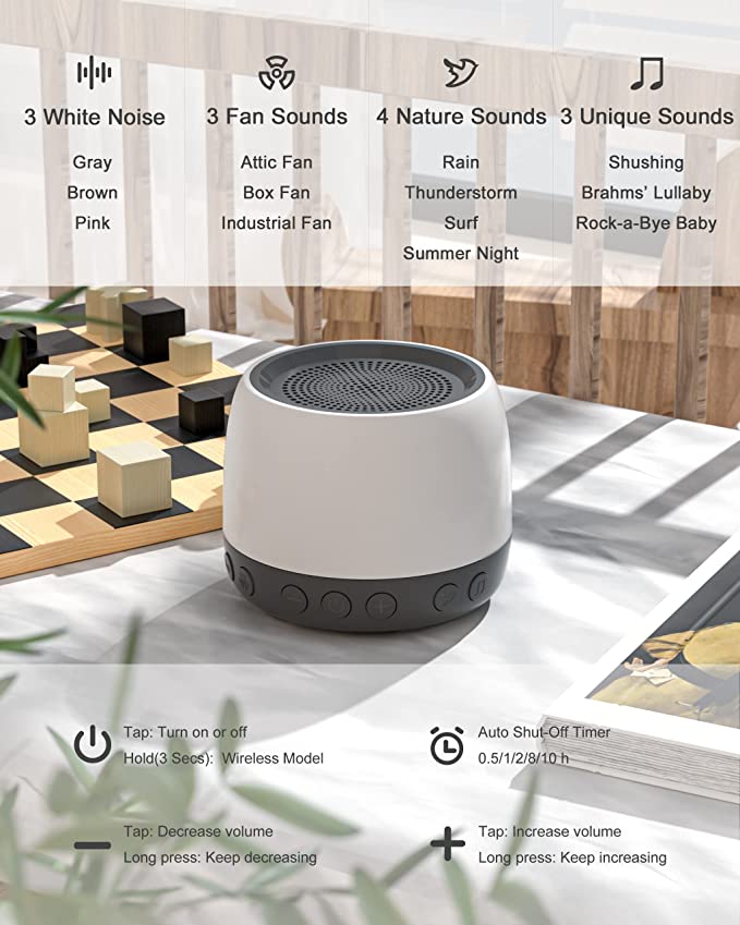 Easysleep Sound White Noise Machine with 25 Soothing Sounds and Night  Lights with Memory Function 32 Levels of Volume and 5 Sleep Timer Powered  by AC