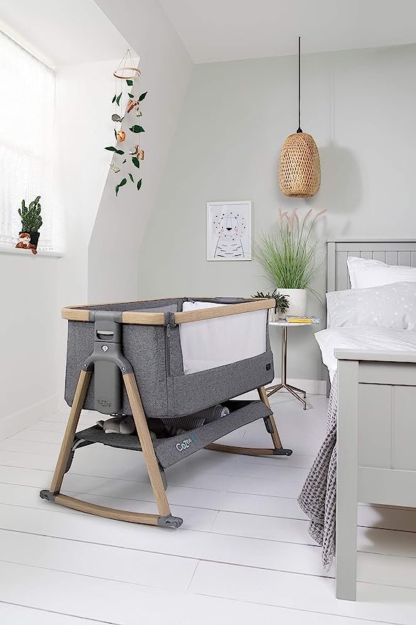 Tutti Bambini CoZee® Air Bedside Crib/Co-Sleeper Rocker with Breathable Window, Travel Bag and Easy Fold (Oak & Charcoal)