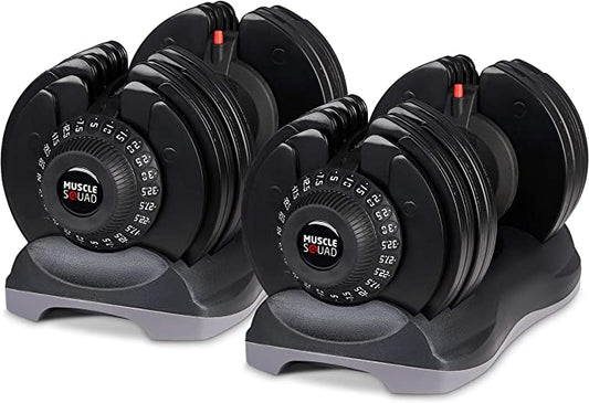 MuscleSquad Pair of 32.5kg Adjustable Dumbbell - 12 in 1 Dumbbell - 5kg to 32.5kg (Pair of Dumbbells)