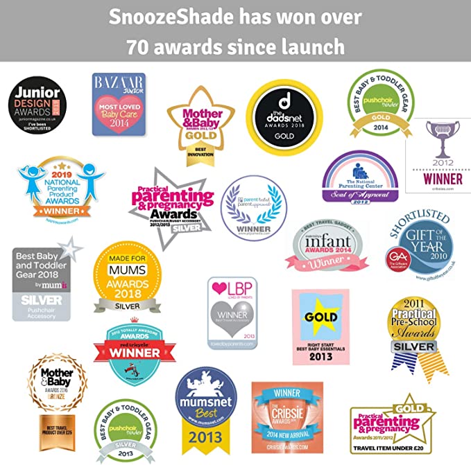 SnoozeShade Plus (6m+) Universal fit Baby Sun Shade and Sleep aid for pushchairs and Strollers | Blocks up to 99% of UV