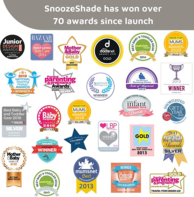 SnoozeShade Plus (6m+) Universal fit Baby Sun Shade and Sleep aid for pushchairs and Strollers | Blocks up to 99% of UV