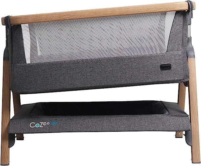 Tutti Bambini CoZee® Air Bedside Crib/Co-Sleeper Rocker with Breathable Window, Travel Bag and Easy Fold (Oak & Charcoal)
