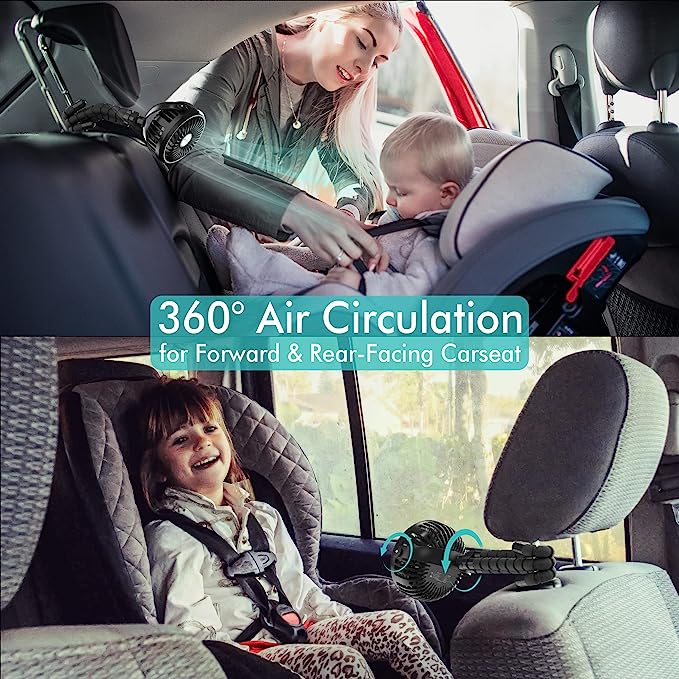 Amacool Battery Operated Stroller Fan Flexible Tripod Clip On Fan with 3 Speeds and Rotatable Handheld Personal Fan for Car Seat Crib Bike Treadmill